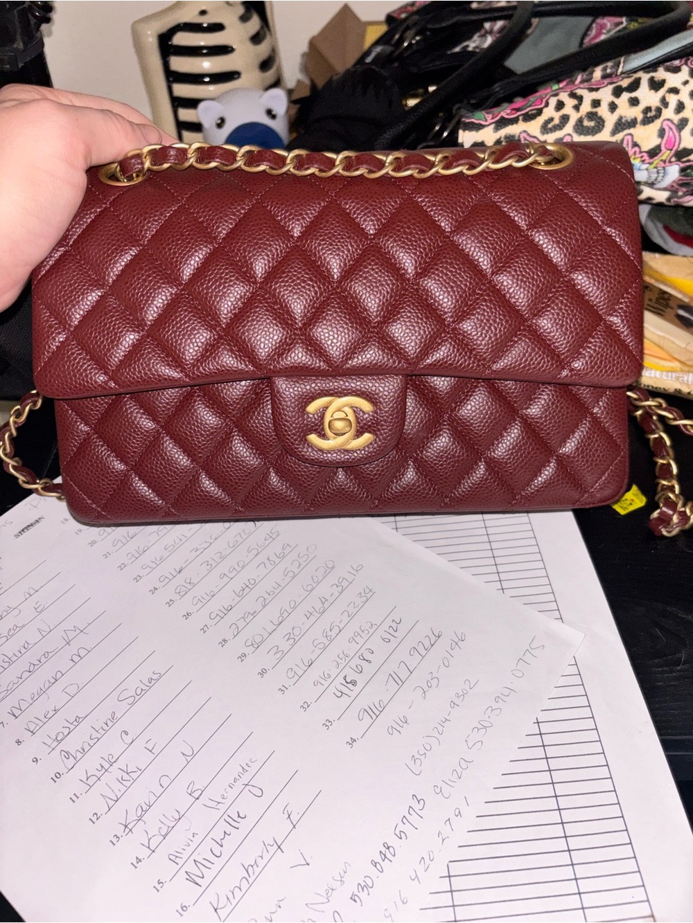 CHANEL Burgundy Quilted Leather Shoulder Bag with Gold Hardware